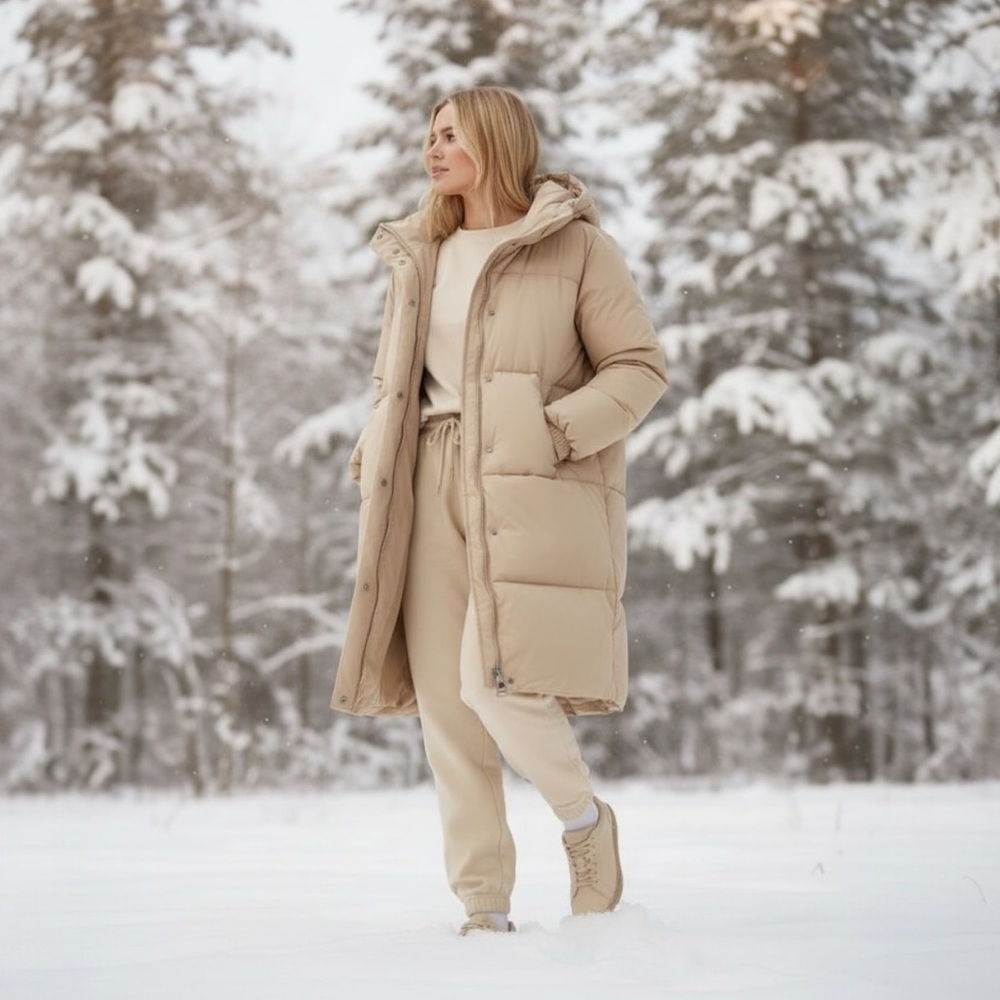 Amazon Essentials Women's Long Puffer Coat in Beige - Picture 2 of 8